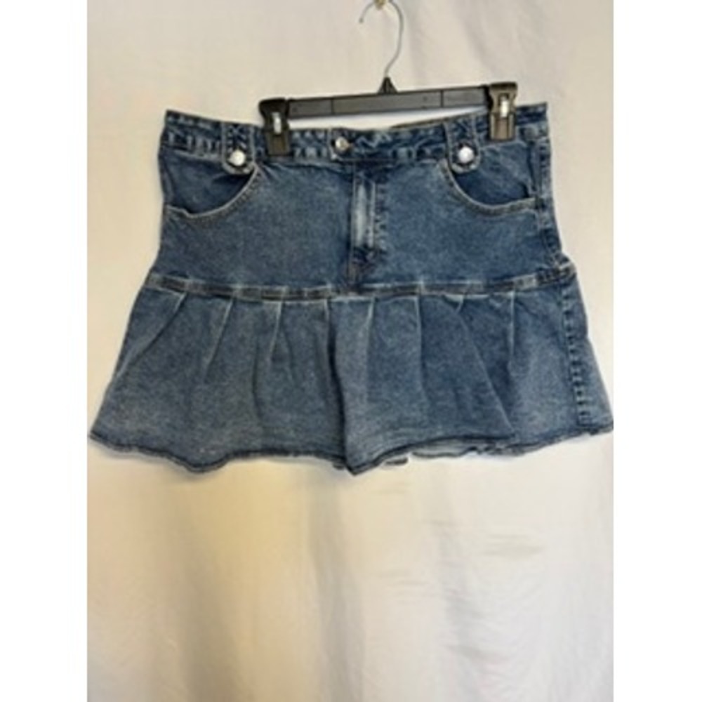 Wild Fable Blue Denim Pleated Ruffle Mini Skirt Medium Wash Y2K Style Size 14